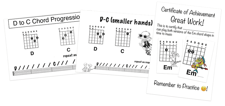  kid's guitar lesson chords and certificate