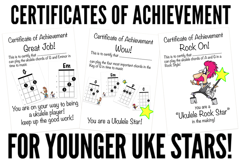 teach ukulele chords with certificates of achievement