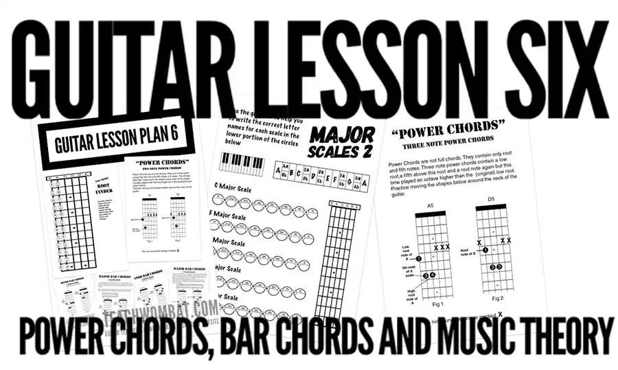 how to teach guitar bar chords, power chords and guitar music theory
